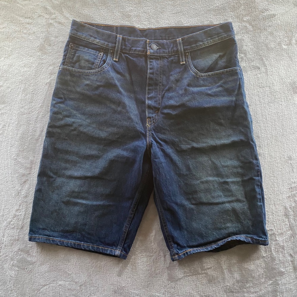 Levis 569 Loose Straight Denim Shorts Mens 34 Dark Wash Blue Jean Shorts